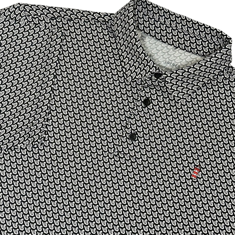 Under Armour Mens Large Playoff Polo Shirt Swan Print Black White Lighthouse